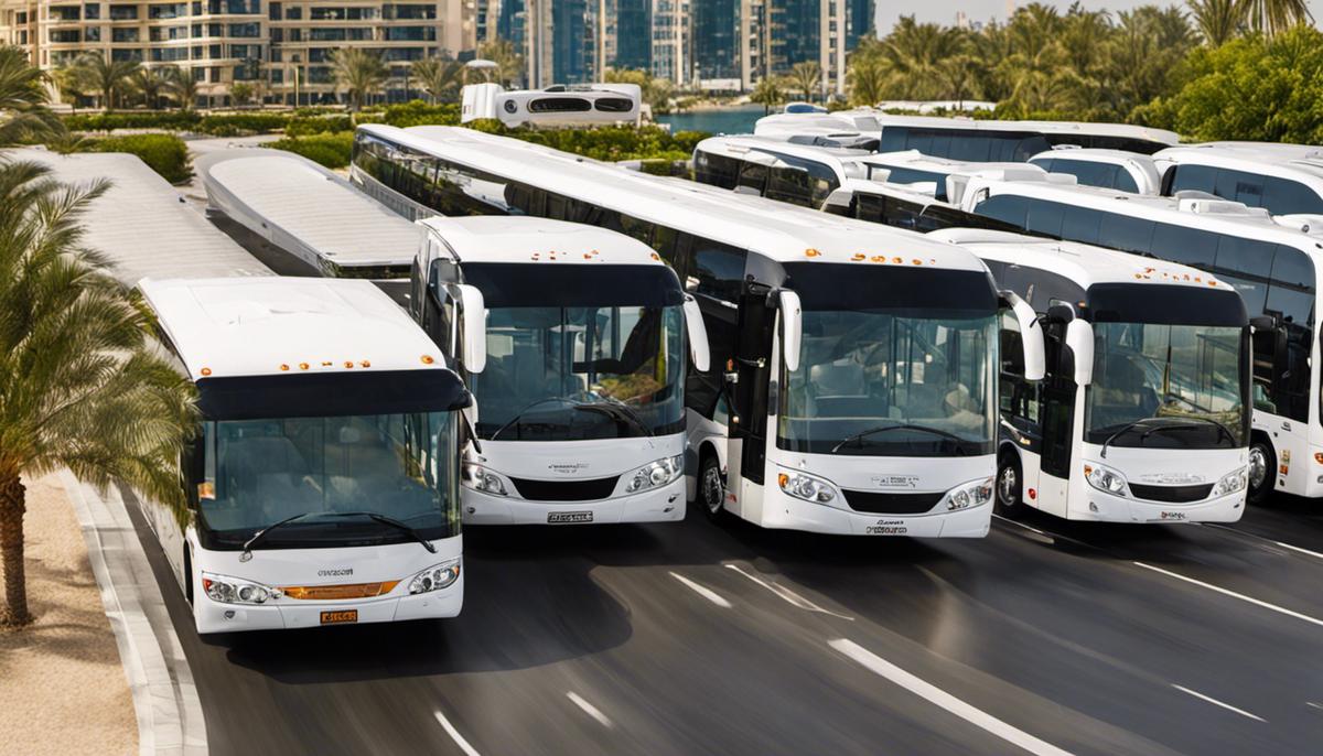 Image of a bus rental in Dubai, offering a convenient and reliable solution for group travel