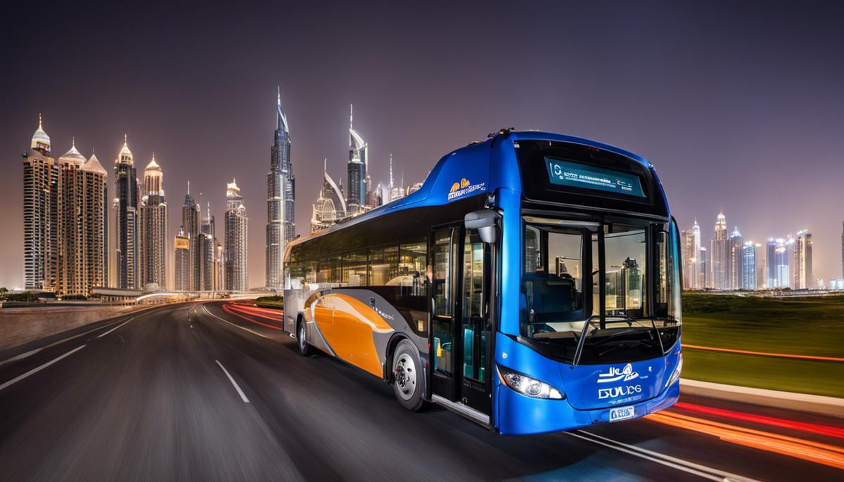 An image showcasing the dynamic bus rental landscape in Dubai.