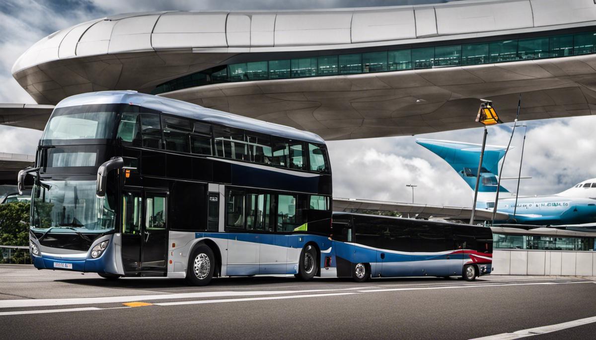 A picture of a bus outside the airport