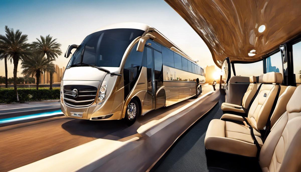 Illustration of a luxurious private bus rental service in Dubai